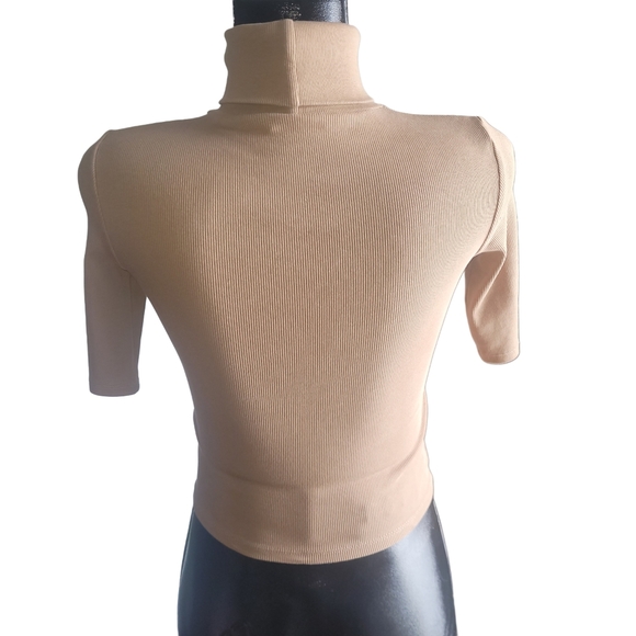 Zara Tan Cropped Turtleneck Top S - Picture 5 of 6